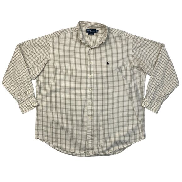 Vintage Ralph Lauren Blake Shirt Mens XL Cream Long Sleeve Gingham Check *READ - Picture 1 of 11